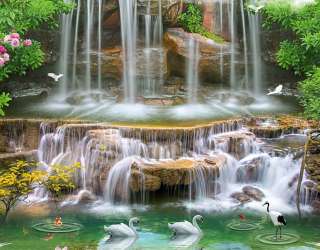 Фотообои 3д водопад и лебеди 32414