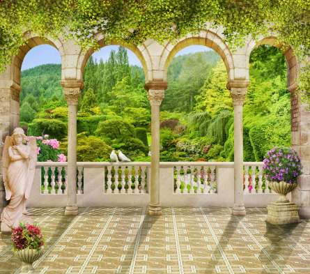 Фотошпалери голуби на кам'яної арки