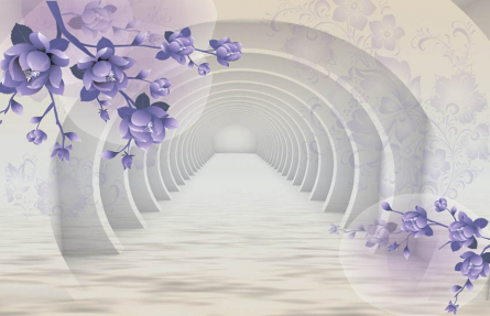 3д фотообои Тоннель с фиолетовыми цветами