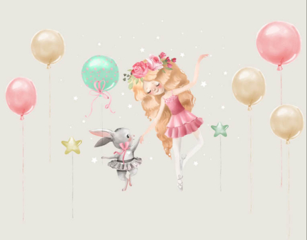 Фотообои Девочка с зайкой и шариками Фотообои Девочка с зайкой и шариками