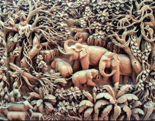 Фотообои деревянные слоны 21044