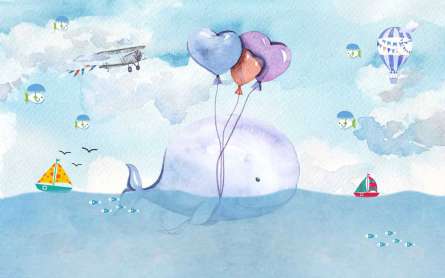 Фотообои Кит с воздушным шариком Фотообои Кит с воздушным шариком