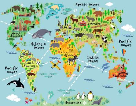 Фотошпалери Дитяча карта з тваринами Фотошпалери Дитяча карта з тваринами