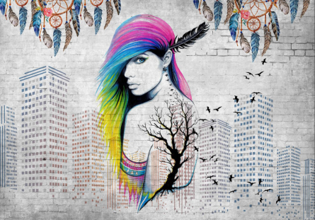 Фотообои цветные волосы и высотки Фотообои цветные волосы и высотки