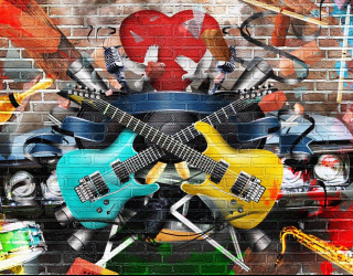 Фотообои Граффити стена с гитарой 20882
