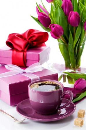 Фотообои Тюльпаны, подарки, кофе