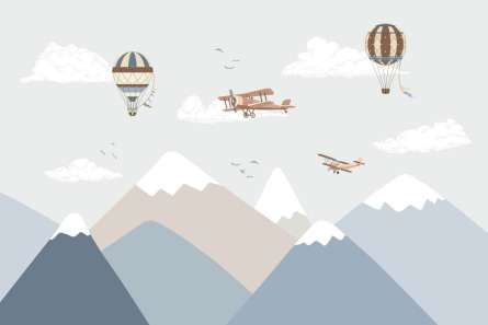 Фотообои Воздушные шары и голубые горы Фотообои Воздушные шары и голубые горы