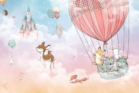 Фотообои Звери на воздушном шаре Фотообои Звери на воздушном шаре