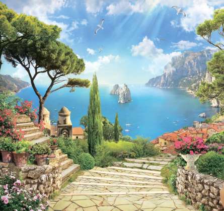 Фотошпалери Сходинки, місто, море, чайки