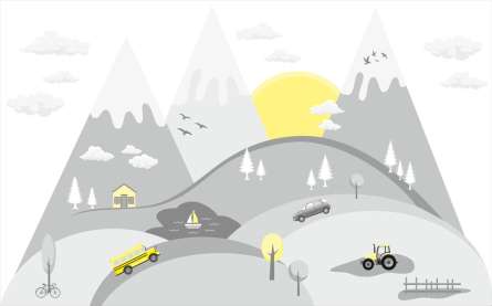 Фотообои Извилистая дорога с машинами Фотообои Извилистая дорога с машинами