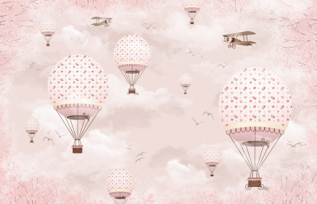 Фотообои розовые воздушные шарики в небе