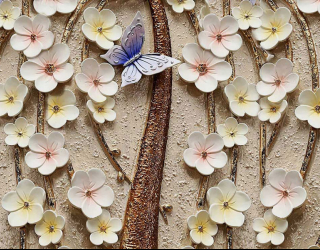 Фотошпалери Керамічні квіти з метеликом 22090