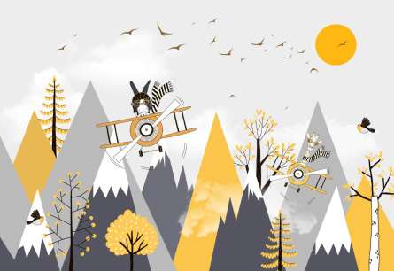 Фотообои Горы детские жёлто-серые Фотообои Горы детские жёлто-серые