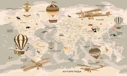 Фотообои Коричневая карта со зверюшками