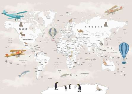 Фотошпалери Бежева карта англійською літаки і кулі