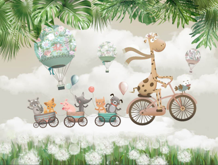 Фотообои Жирафик в тропических листьях Фотообои Жирафик в тропических листьях