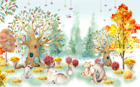 Фотошпалери акварельний ліс для дитячої