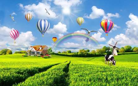 Фотообои Воздушные шары над полем Фотообои Воздушные шары над полем