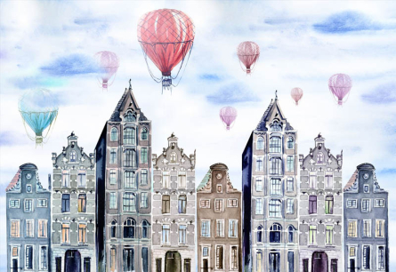 Фотообои Домики и воздушные шары Фотообои Домики и воздушные шары