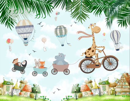 Фотообои Жирафик и домики Фотообои Жирафик и домики