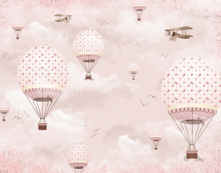 Фотообои розовые воздушные шарики в небе 29561