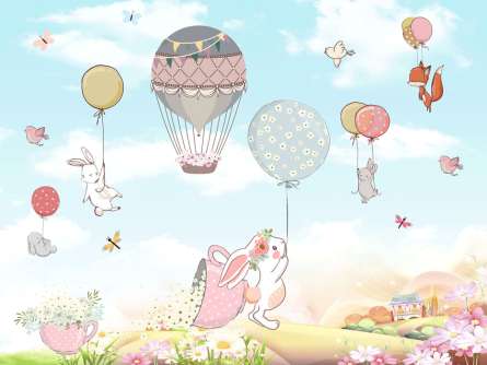 Фотообои Зайки на воздушных шарах
