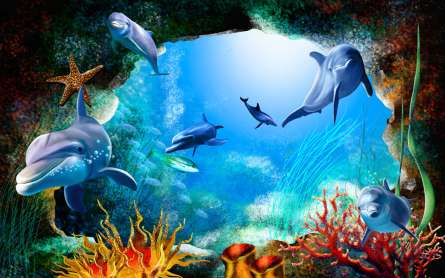 Фотошпалери 3д дельфіни Фотошпалери 3д дельфіни