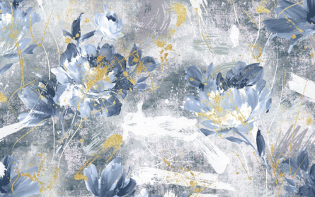 Фотошпалери дизайнерські квіти з золотом сині. Фотошпалери дизайнерські квіти з золотом сині.
