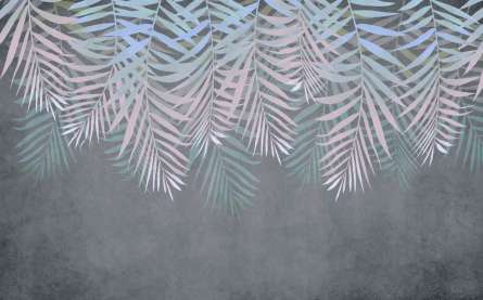 Фотообои Листья с потолка на сером