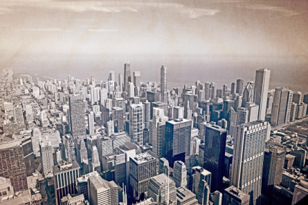 Фотошпалери мегаполіс над океаном стара папір