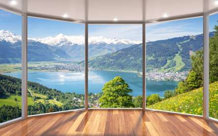 Фотошпалери Вид з вікна на озеро Фотошпалери Вид з вікна на озеро