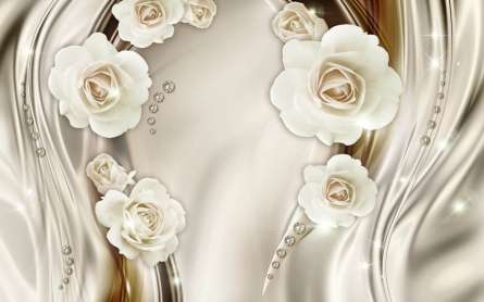 Фотообои Белые 3д цветы с камнями Фотообои Белые 3д цветы с камнями