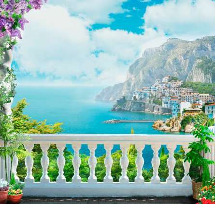 Фотообои Балкнок, горы, море, город Фотообои Балкнок, горы, море, город