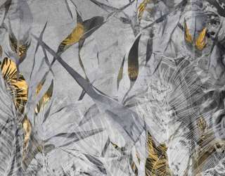 Фотошпалери сірі тропічні листя з золотом. 33326