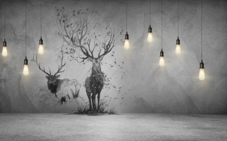 Фотошпалери Стіна з лампами і оленем