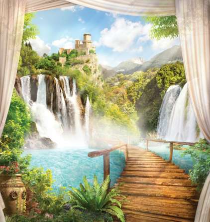 Фотошпалери Доріжка до водоспаду Фотошпалери Доріжка до водоспаду