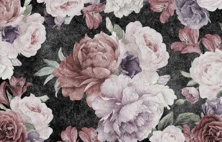 Фотошпалери Вінтажні квіти на чорному Фотошпалери Вінтажні квіти на чорному