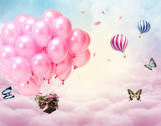 Фотообои Розовые воздушные шарики в небе 22103