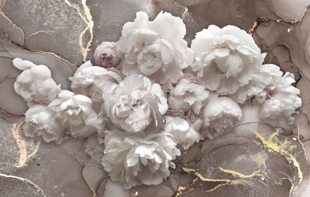 Фотообои Белые пионы с коричневым флюидом