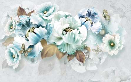 Фотошпалери блакитні 3Д квіти