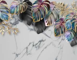 Фотошпалери тропічні листя з золотом 27629g