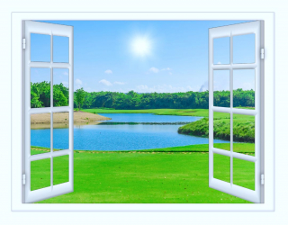 Фотообои озеро за окном 21172