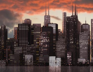 Фотообои закат над мегаполисом 20500