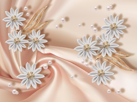 Фотошпалери білі квіти брошки на тканини Фотошпалери білі квіти брошки на тканини