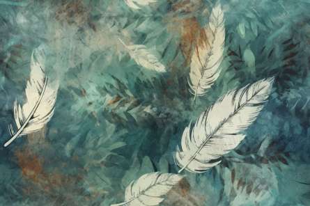 Фотошпалери Пір'я на зеленому тлі