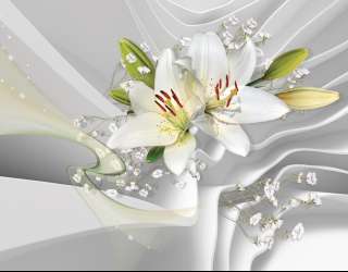 Фотошпалери білі лілії на тлі білих хвиль 21661