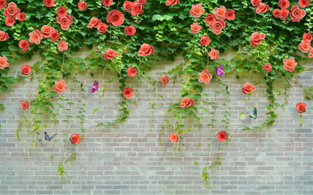 Фотообои Розы на кирпичной стене