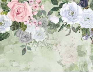 Фотошпалери акварельні квіти на зеленому тлі 29237