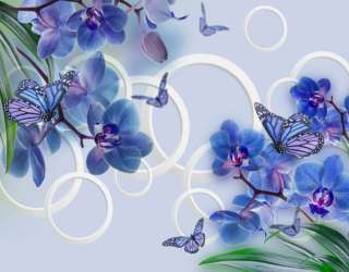 Фотошпалери сині орхідеї і метелики 30824