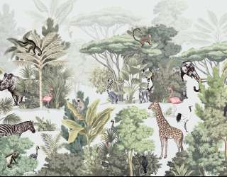 Фотошпалери тропічні листя і тварини 31526